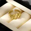 Anillo Abierto Bañado en Oro de 18K, Anillo Simple de Alto Nivel Estilo Ins, Anillo Geométrico Retro Entrega Directa de Fábrica por Lote