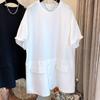 Coreano talla extra grande 300 kg sentido del diseño francés falso dos camiseta falda vestido de verano suelto largo manga corta