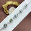 Pulseira de Novo Estilo com Prata S925 Incrustada com Safiras Coloridas Naturais, Oval 4*6mm, Verde Água Feminina, Exquisita e Versátil