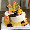 Decoração de Bolo de Aniversário Infantil Conjunto de 6 Peças Cena de Veículos de Engenharia Escavadeira Trator Escavadeira Empilhadeira Garfo de Estrada