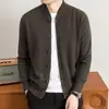 Jaqueta Cardigan 100% Lã de Ovelha Estilo Old Money com Gola Baseball para Homens, Suéter de Tricô Casual para o Dia a Dia, Suéter de Lã Masculino
