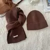 Conjunto de Chapéu e Cachecol 100% Lã Pura Peça Única Cor Lisa Masculino e Feminino Outono e Inverno Conjunto Combinado Espesso e Quente Transfronteiriço