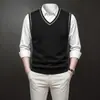 Colete de malha masculino transfronteiriço, estilo fino para primavera e outono, suéter sem mangas de gola V em mistura de lã business casual masculino, 270 gramas