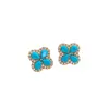 Brincos de Tarraxa Flor Azul Turquesa Vintage para Mulheres, Design Único, Brincos Exquisitos Tendência 2026, Acessórios de Orelha de Luxo Leve de Alta Qualidade