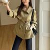 2026 Gabardina Corta Elegante de Manga Larga de Moda para Mujer para Primavera y Otoño con Cinturón Casual Tendencia Color Caqui
