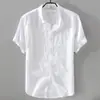 Camisa de Linho Puro de Manga Curta para Homens, Camisa Branca de Linho, Tecido de Algodão e Linho, Roupas Masculinas, Roupa Casual de Verão para Homens, Manga Curta