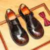 [Completo] [Pré-venda sem estoque] Sapatos de Couro Brilhantes de Bico Redondo Grande Estilo Britânico Retro Versátil Casual Formal