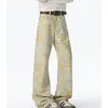 Jeans Rectos de Calle Retro Americano para Hombre Modelo Nuevo 2026 Color Dorado Cintura Alta Adelgazantes Sueltos Pierna Ancha Venta al por Mayor
