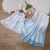 Conjunto Hanfu Melhorado Infantil para Meninas, Top Sem Mangas Estilo Chinês e Calça de Chiffon Wide-Leg, Conjunto de Duas Peças Fino para o Verão