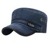 Gorra Militar Cadete Neutra Ajustable Transpirable Sombrero de Copa Plana Algodón Lavado Estilo Retro Desgastado Sombrero para el Sol Gorra Militar