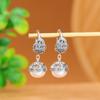 Yilu Silver S925 Sterling Silver Pérola de Água Doce Vintage Old Lucky Cloud Padrão Brincos de Prata