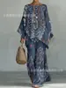 Nuevo conjunto de dos piezas para mujer: camiseta casual de moda con estampado transfronterizo, cuello redondo, manga larga + pantalones de campana