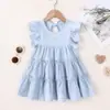 Vestido para Niña de 6 Años 2026, Estilo Primavera y Verano, Vestido de Verano de Alta Gama Transfronterizo, Color Sólido Clase A Mangas Volantes