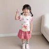 Conjunto de Verano para Niña Elegante y a la Moda Ropa Infantil Conjunto de Dos Piezas de Manga Corta con Lazo de Verano para Bebé Niña de 1 Año Ropa de Verano