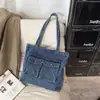 Bolsa de Ombro Jeans Grande Capacidade Simples Transfronteiriça 2026 Verão Nova Cor Sólida Casual Tote para Mulheres