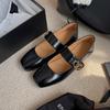 Outono Novo Estilo Francês Retrô Sapatos Mary Jane de Bico Quadrado com Tiras de Velcro, Sapatos Rasteiros Rasos para Mulheres