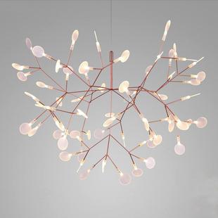 Sala de estar posmoderna nórdica, comedor, dormitorio lámpara de personalidad decoración de hojas luciérnaga personalidad creativa candelabro de luciérnagas