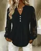 Estación Europea 2026 Comercio Exterior AliExpress Wish Camisa Nueva Color Sólido Cuello en V Encaje Blusa para Mujer