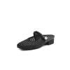 Sapatos Mueller Trançados Vazados Respiráveis Estilo Fada 2025 Verão Salto Baixo Grosso Bico Redondo Pérola Baotou Chinelos para Usar por Cima