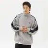 Sudadera casual retro estilo americano con retazos y cuello alto para hombre, chaqueta pullover holgada de cuello alto para otoño e invierno, top para estudiante y pareja