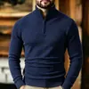 Suéter de punto liso para hombre para otoño e invierno, importado, con cuello medio alto y cremallera, talla grande, corte ajustado, suéter de capa interior de moda para hombre