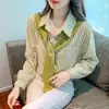 Top Rayado de Manga Larga Holgado, Camisa de Primavera para Mujer, Abrigo de Media Manga, Elegante y a la Moda Camisa Chal