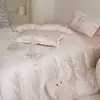 Bordado em Toalha Algodão de Fibra Longa Acetinado 100S Conjunto de Roupa de Cama de Quatro Peças 100% Algodão Capa de Edredom 100% Algodão Lençol Universal para Todas as Estações Estilo com Elástico