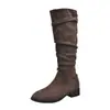Botas de Caballero de Caña Alta Apiladas con Tacón Grueso de Gamuza Color Caqui para Mujer 2026 Nuevas Botas Altas Adelgazantes para Otoño/Invierno