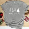 Camiseta de Mujer de Moda Azul con Estampado de Árbol de Navidad Gráfico