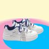 Zapatos Casuales Nuevos Zapatos de Mujer Punta Redonda Corte Bajo Casual Zapatos de Una Capa Tenis de Estudiante Bicolor con Cordones Zapatos Blancos