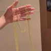 Colar Oco com Contas de Vidro Estilo Corte Francês para Mulheres Design de Luxo Leve Corrente para Suéter Joia Vintage