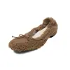 Zapatos de Lana de Caña Baja con Plataforma Oculta para Mujer, Nuevo Estilo Otoño, Punta Redonda, Moño, Zapatos de Tacón Medio, Zapatos de Caña Baja Peludos Estilo Coreano