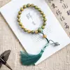 Pulseira de Contas Budistas de Sândalo Verde Natural Estilo Étnico Sândalo Tassel de Mão Acessórios Hanfu Pulseira de Joia para Homens e Mulheres