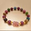 Novo Pulseira Pixiu de Turmalina Colorida para Mulheres, Estilo Nicho de Luxo Leve, Pulseira da Sorte Pixiu de Cristal Morango Imitado, Presente para Mulheres