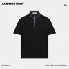 Camiseta Masculina Zoewatson Jeans Falso Duas Peças Gola Lapela Manga Curta Verão Estilo Americano Camisa Polo de Lapela de Alta Qualidade