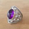 Anillo de amatista transfronterizo plata antigua incrustada vintage Nepal envejecido joyería para mujer y hombre tesoro colorido Cristal