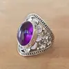 Anillo Duoduo Europeo y Americano de Flor Vintage de Amatista Explosiones Transfronterizas Anillo Metálico de Plata Antigua para Hombres y Mujeres Nepalí