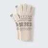 Guantes de punto Fair Isle con diseño de copo de nieve 100% cachemir puro para mujer, cálidos, versátiles, aptos para estudiantes, compatibles con pantalla táctil y diseño de cinco dedos para clima frío