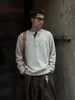Suéter de Punto con Bloques de Color, Cuello Henley y Botones para Hombre, Otoño e Invierno, Cálido, Holgado, Casual, Vintage, Prendas de Punto Versátiles