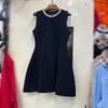 Nanyou Vestido Europeo y Americano Vietnamita Nicho Hueco Color Sólido Lujo Ligero Temperamento Cuello Redondo Sin Mangas Cintura Entallada Vestido Corto