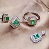 Set de Plata S925 con Anillo Colgante Pendientes de Esmeralda Natural Piedra Principal Cuadrada 4*5mm Valor Súper Hermoso Súper Exquisito
