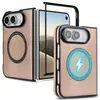 Capa de celular Duo para iPhone aplicável, flip dobrável, carregamento sem fio, MagSafe, capa de couro magnética protetora para carro