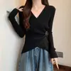 Blusa de Tricô Longa Estilo Designer Plus Size para Mulheres, Outono e Inverno, Corte Irregular, Valoriza Curvas, Camada Base Emagrecedora