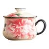 Taza Personal de Oficina Rock Mineral Blanco Boca de Flor Separación de Té y Agua Taza de Té Taza de Cerámica con Tapa Exquisita Taza de Té Retro