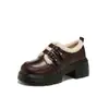 2026 Novos Sapatos Loafers Quentes de Couro com Solado Grosso e Forro de Lã para Mulheres, Estilo Francês Britânico Retrô para Outono e Inverno