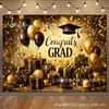 Banner de telón de fondo para fiesta de graduación transfronteriza, telón de fondo negro y dorado "Felicitaciones por la Graduación", fondo de decoración para ceremonia de graduación