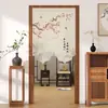 Nueva Cortina de Puerta de Estilo Nacional Chino con Pintura de Tinta Zen de Flores y Pájaros, Cortina Colgante de Pantalla Semi-Transparente Decoración Cortina Corta para Puerta