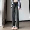 Calça Cinza de Modal Wide-Leg Feminina Verão Fina Cintura Alta Fluida Solta Reta Casual Plus Size Repelente de Mosquitos Proteção Solar Calça