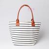 Bolso de mano de moda para mujer, de piel sintética, portátil, de lona a rayas, pequeño, para el almuerzo, venta al por mayor