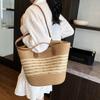 Bolsa de Palha Tecida Estilo Resort para o Litoral Feminina Grande Capacidade 2025 Verão Nova Super Quente Bolsa Tote